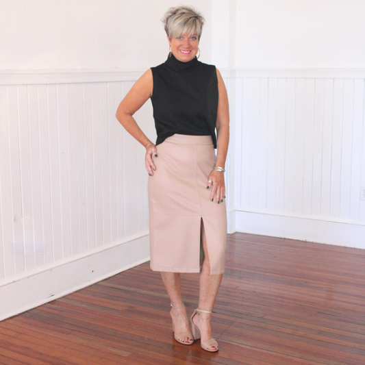 "I Mean Business" Midi Skirt- Nude