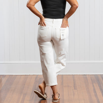 Risen HW Barrel Cuffed Jeans - Cream