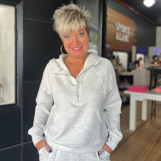 Scuba Half-Zip Hoodie- Light Grey
