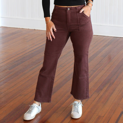 Risen High Rise Ankle Flare Jeans - Brown