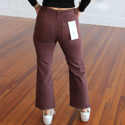 Risen High Rise Ankle Flare Jeans - Brown