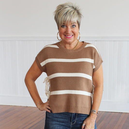 It's Bow Season Top - Tan/Cream