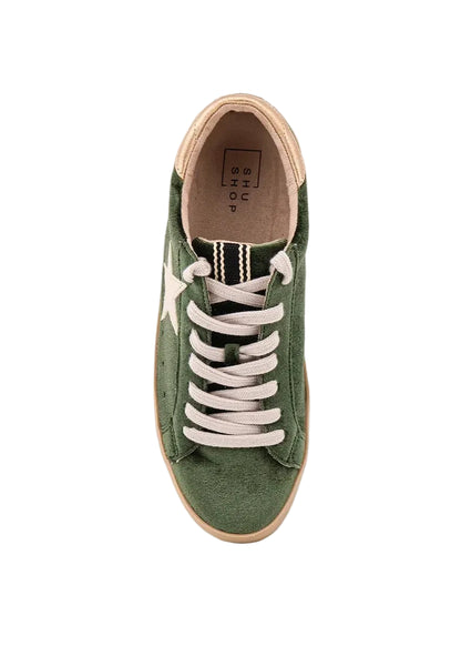 Paula Sneaker - Olive Velvet