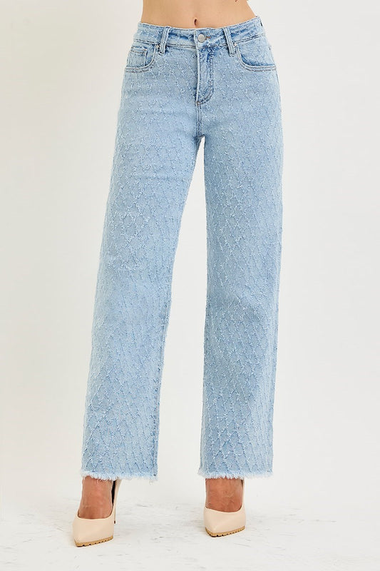Risen TC HR Ankle Straight Textured Jeans - Light