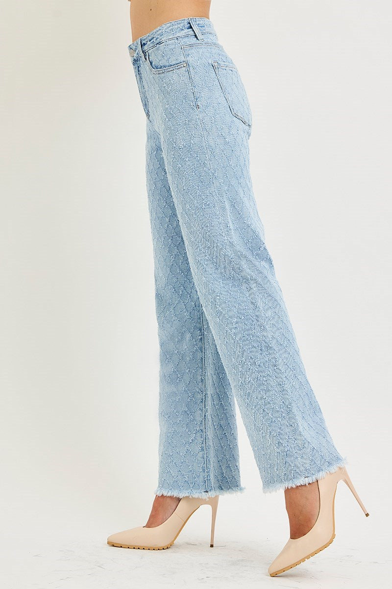 Risen TC HR Ankle Straight Textured Jeans - Light