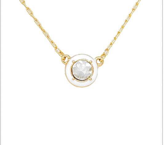 Glass Round Pendant Necklace - Gold