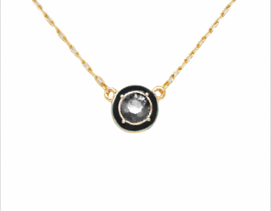 Glass Round Pendant Necklace - Black
