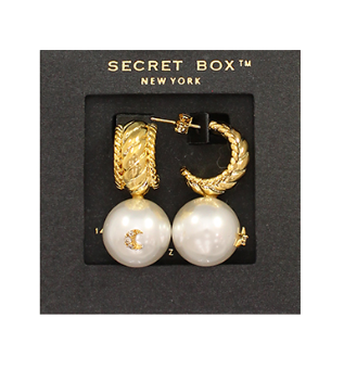 Pearl Dangle Hoops - Matte Gold