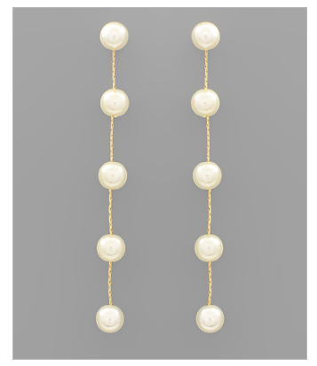 5 Pearl Linear Drop Earrings - Gold