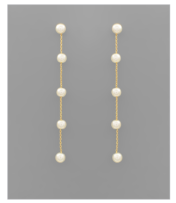 Brass Pearl Chain Drop Earrings - Gold