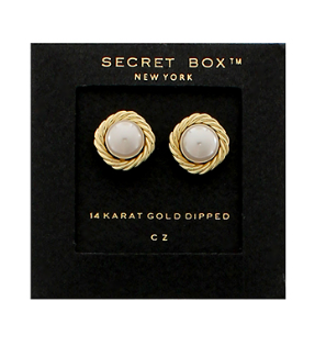 Round Pearl Textured Frame Studs - Cream