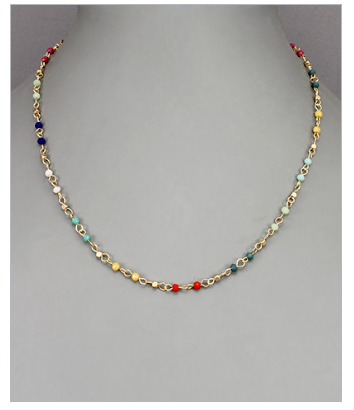 Glass Beaded Necklace - Multi/Gold