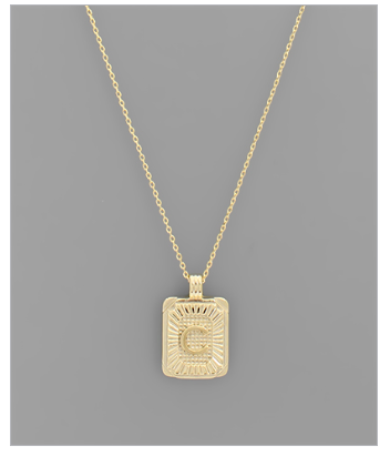 Brass Rectangle Initial Necklace - Gold