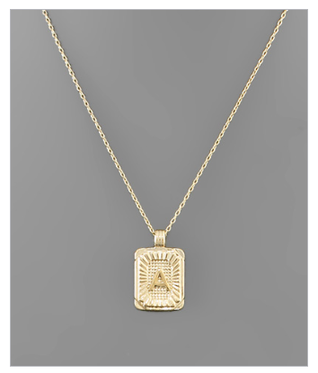 Brass Rectangle Initial Necklace - Gold