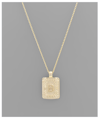 Brass Rectangle Initial Necklace - Gold