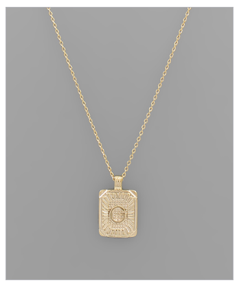 Brass Rectangle Initial Necklace - Gold