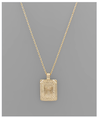 Brass Rectangle Initial Necklace - Gold