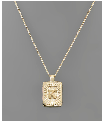 Brass Rectangle Initial Necklace - Gold