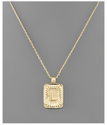 Brass Rectangle Initial Necklace - Gold