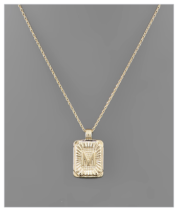 Brass Rectangle Initial Necklace - Gold