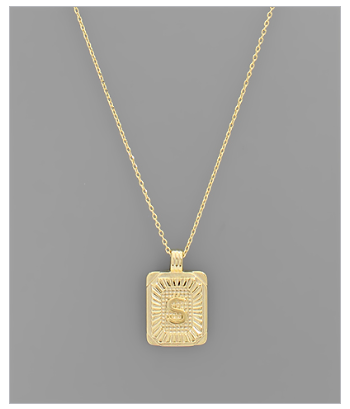Brass Rectangle Initial Necklace - Gold