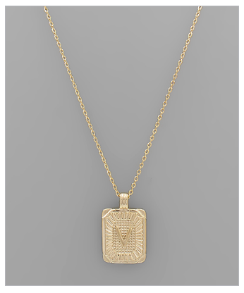 Brass Rectangle Initial Necklace - Gold
