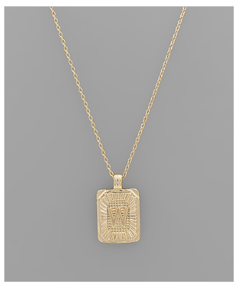 Brass Rectangle Initial Necklace - Gold