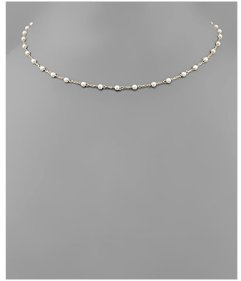 Beaded Choker Necklace - Cream/Pearl