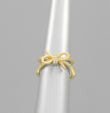 Double Layered Pave CZ Band Ring - Gold