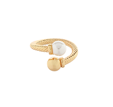 End Pearl & Ball Open Ring - Gold