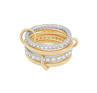 Pave CZ & Plain Ring Set - Two Tone