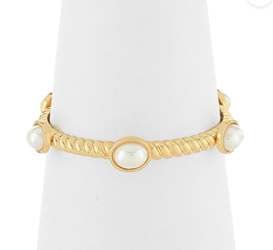 Oval Stone Station Textured Bracelet - Gold/Cream