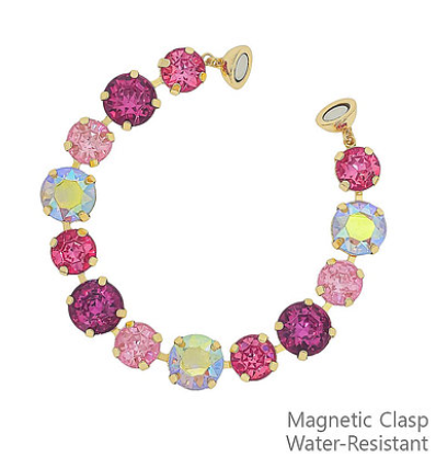 Graduated Crystal Magnetic Bracelet - Fuchsia/Gold