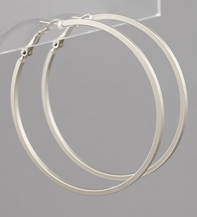 Thin Circle Hoops - Matte Silver