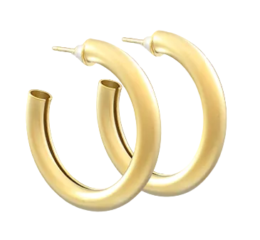 30mm Brass Thick Hoops - Matte Gold