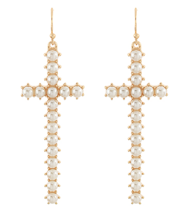60mm Pave Pearl Cross Earrings
