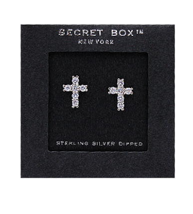 3D Mini CZ Cross Studs - Silver