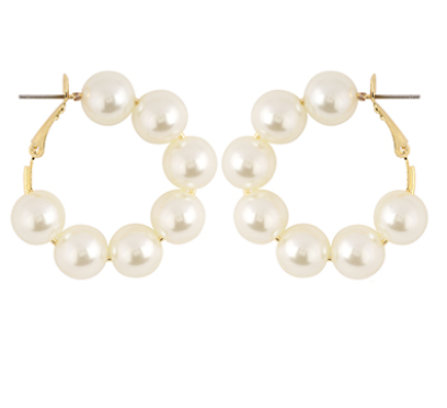 40MM Pearl Bead Hoops - Cream/Gold