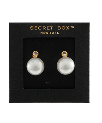 Pearl & CZ Stud Earrings - Cream/Gold