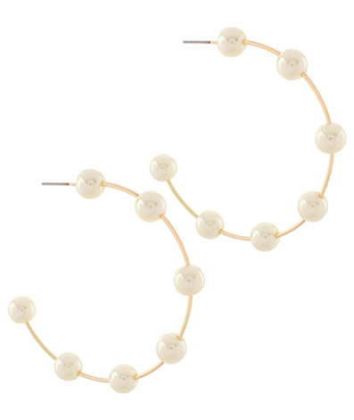 50MM Pearl Station Hoops - Cream/Gold
