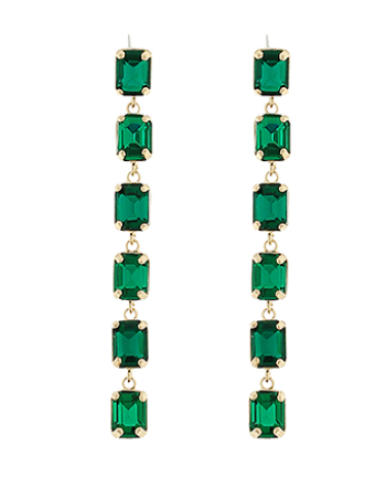 Baguette Glass Clear Earrings - Emerald