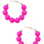 40MM Bead Textured Ball Hoops - Fuchsia