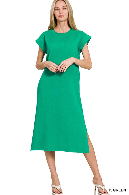 Midi Dress w/Slit - Green