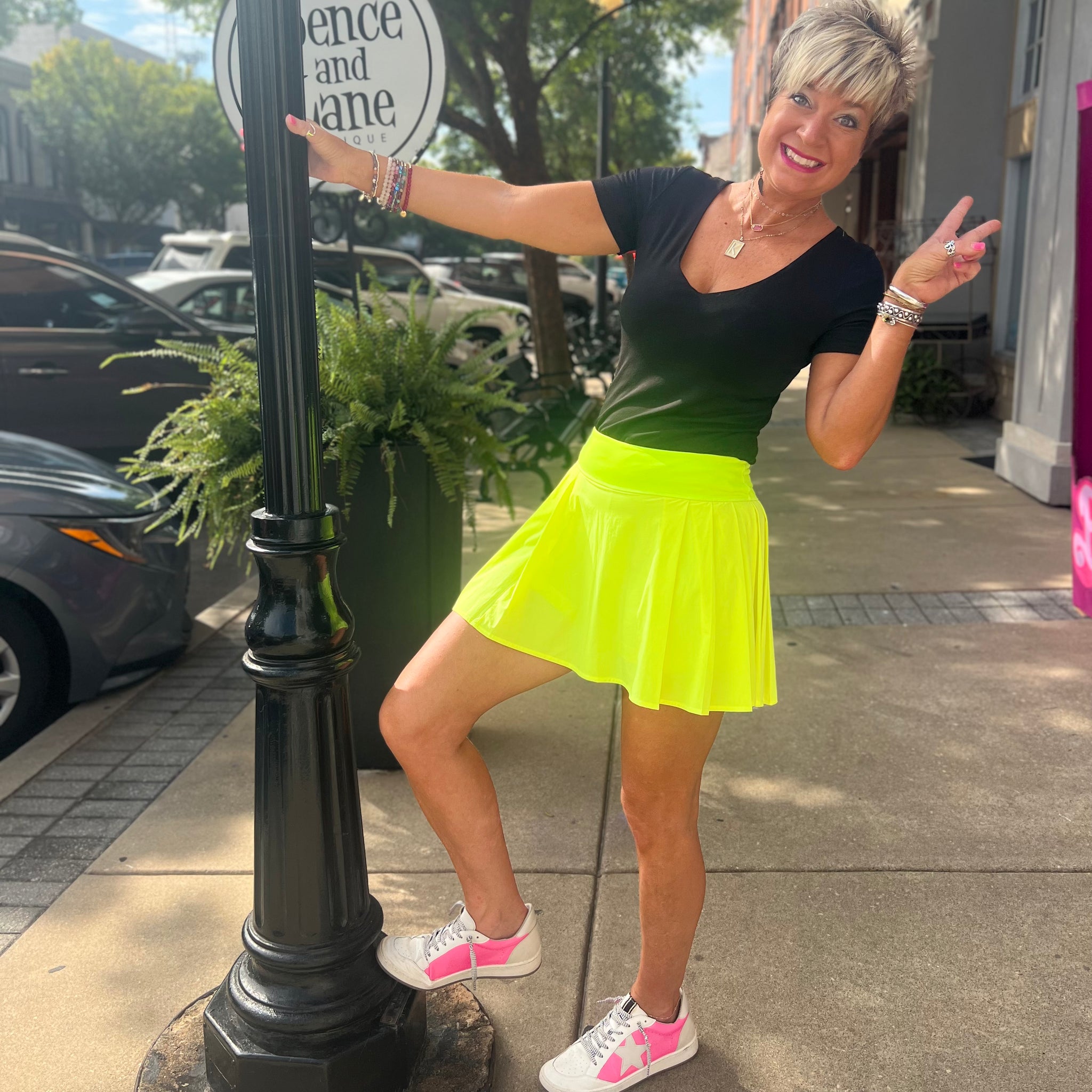 Pleated Tennis Skirt - Highlight Yellow