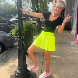 Pleated Tennis Skirt - Highlight Yellow