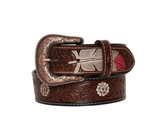 Pink Feather Hand Tooled Belt