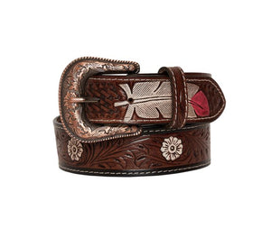 Pink Feather Hand Tooled Belt