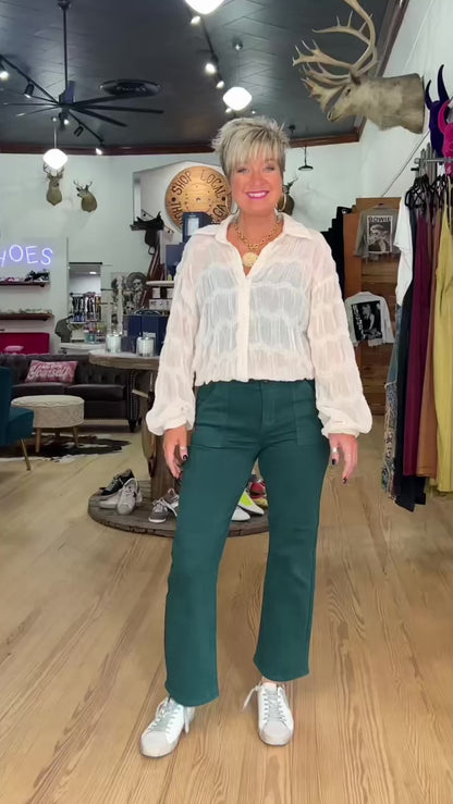 Risen HR Ankle Flare Patch Pocket Jeans - Hunter