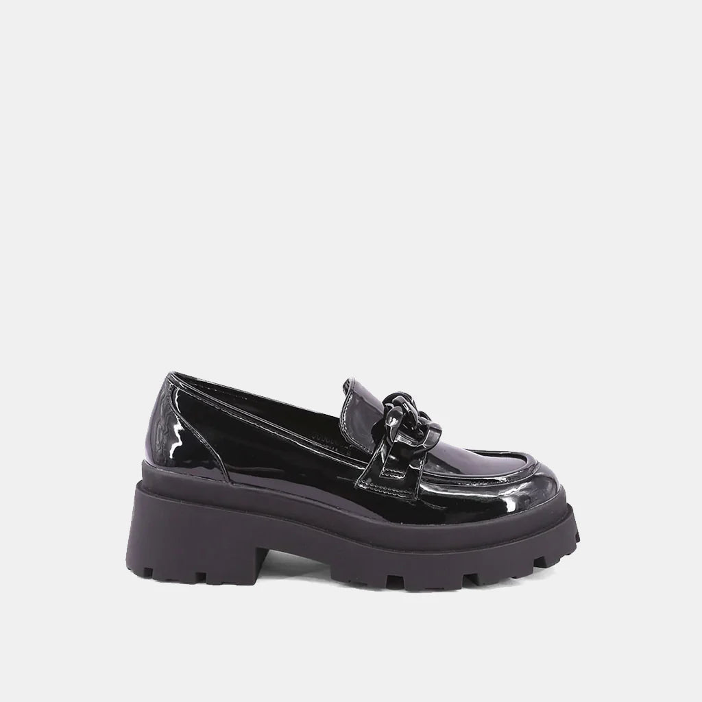 A Talitha Patent Chunky Heel - Black