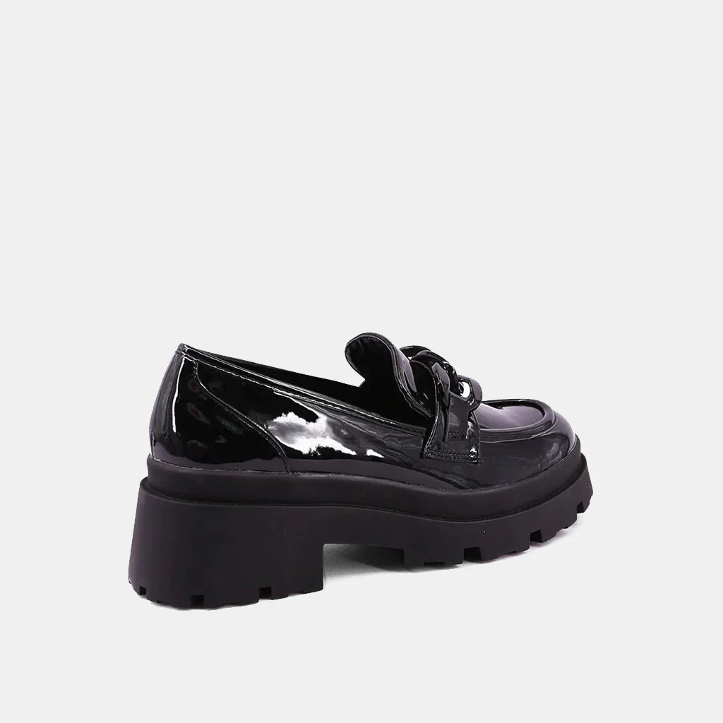 A Talitha Patent Chunky Heel - Black
